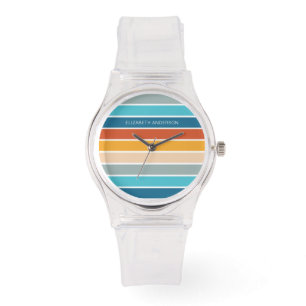 Modern Retro Sunset Stripes Personalized Watch