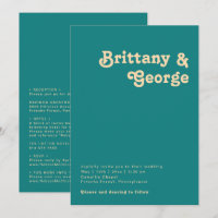 Modern Retro | Teal All In One Wedding Invitation