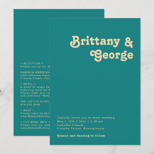 Modern Retro   Teal All In One Wedding Invitation