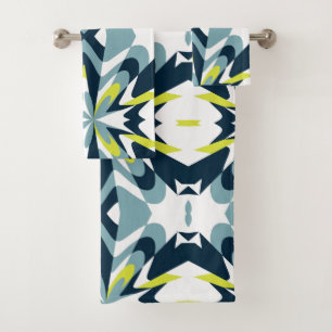 Modern Retro Teal and Yellow Abstract Bath Towel Set