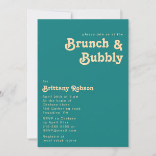Modern Retro Teal Brunch and Bubbly Invitation