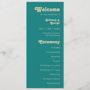 Modern Retro   Teal Cream Wedding Program