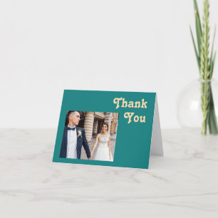 Modern Retro Teal Folded Photo Thank You Card