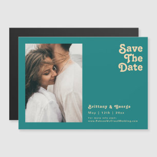 Modern Retro Teal Horizontal Save The Date Magnetic Invitation