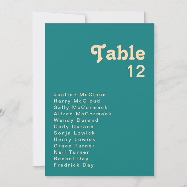 Modern Retro | Teal Table Number Chart (Front)