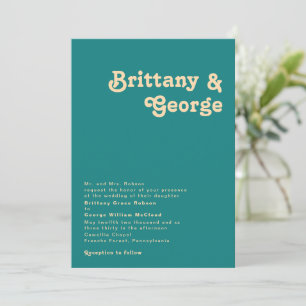Modern Retro Teal Traditional Wedding Invitation