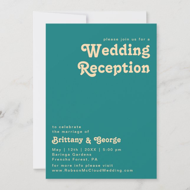 Modern Retro | Teal Wedding Reception Invitation (Front)