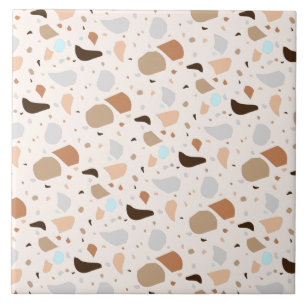 Modern Retro Terrazzo Stone Blue Brown Mix Pattern Tile