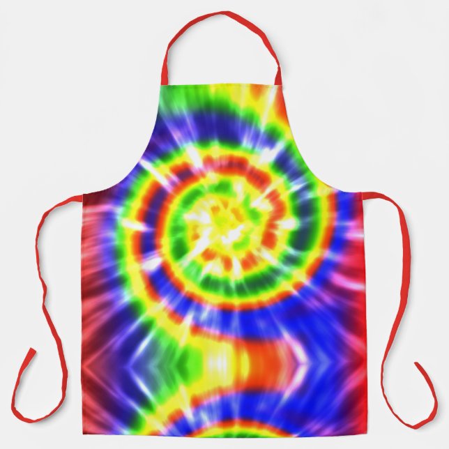 Modern Retro Tie Dyed Red Green Yellow Apron (Front)