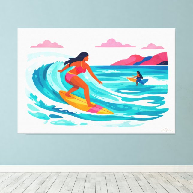Modern retro tropical surf 02 canvas print (Insitu(Wood Floor))