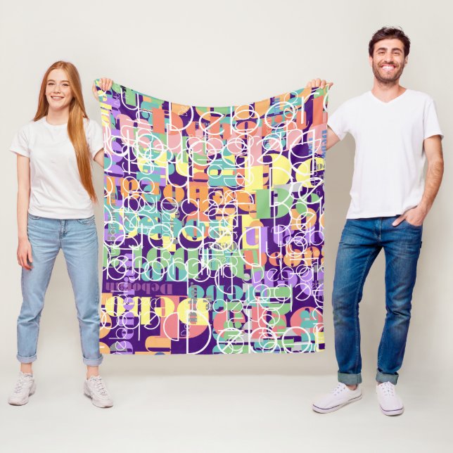 Modern Retro Typography Personalized Colourful  Fleece Blanket (In Situ)