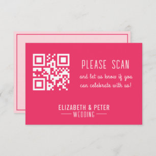 Modern Retro Typography Pink Qr Code Wedding RSVP Card