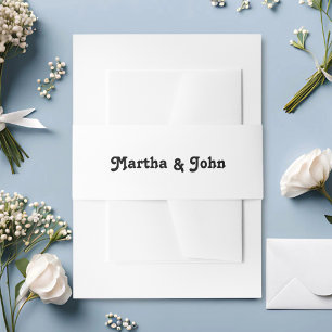 Modern Retro Vibes White & Black Wedding Invitation Belly Band