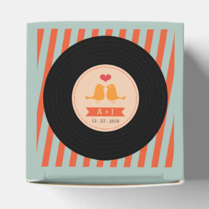 Modern Retro Vinyl Record Sky Blue Orange Wedding Favor Box