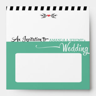 Modern Retro Vinyl Record Teal Black Wedding Envelope