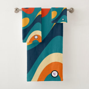Modern Retro Wavy Abstract Pattern  Bath Towel Set
