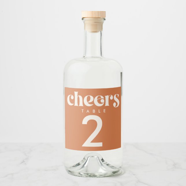 Modern Retro Wedding Table Number  Liquor Bottle Label (Front)