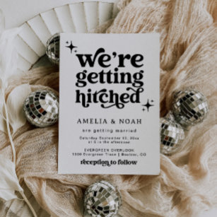 Modern Retro We're Getting Hitched Wedding Invite