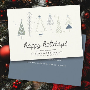 Modern Retro Whimsical Little Tree Forest Family Holiday Card
