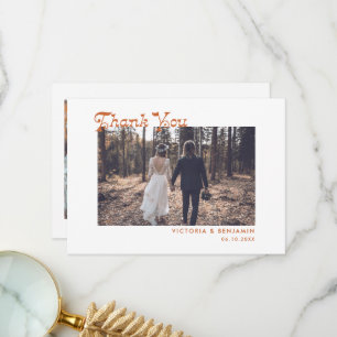 Modern Retro Whimsical Photo Wedding Thank You Car Card