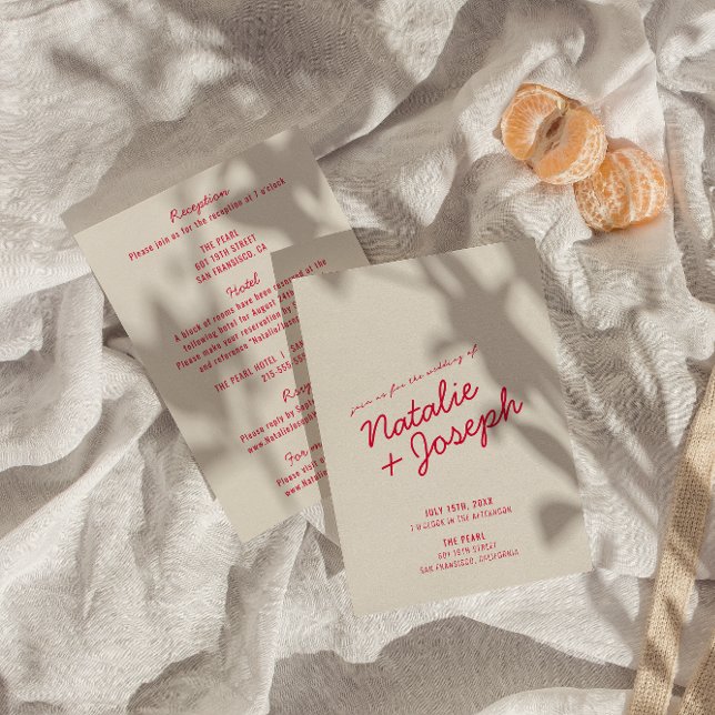 Modern Retro Whimsical Script All In One Wedding Invitation (Creator Uploaded)