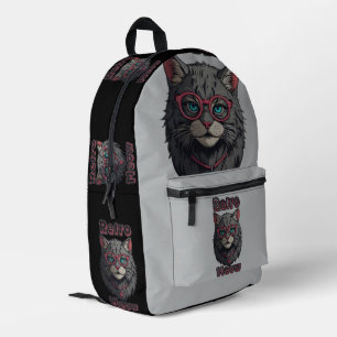 Modern Retro Wild GrayCat Illustration Printed Backpack