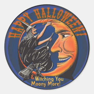 Modern Retro Witch and Moon - Personalized Puns Classic Round Sticker