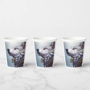 Modern, Retro Wolf Head     Paper Cups