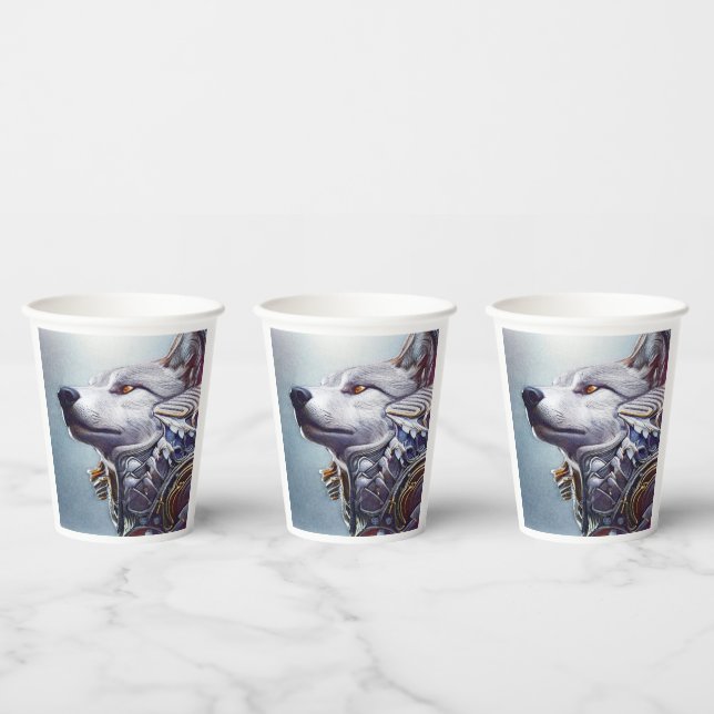 Modern, Retro Wolf Head     Paper Cups (Multi)