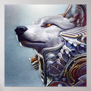 Modern, Retro Wolf Head     Poster