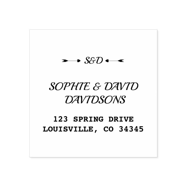 Modern Return Address Arrows Hearts Monogram Rubber Stamp (Imprint)