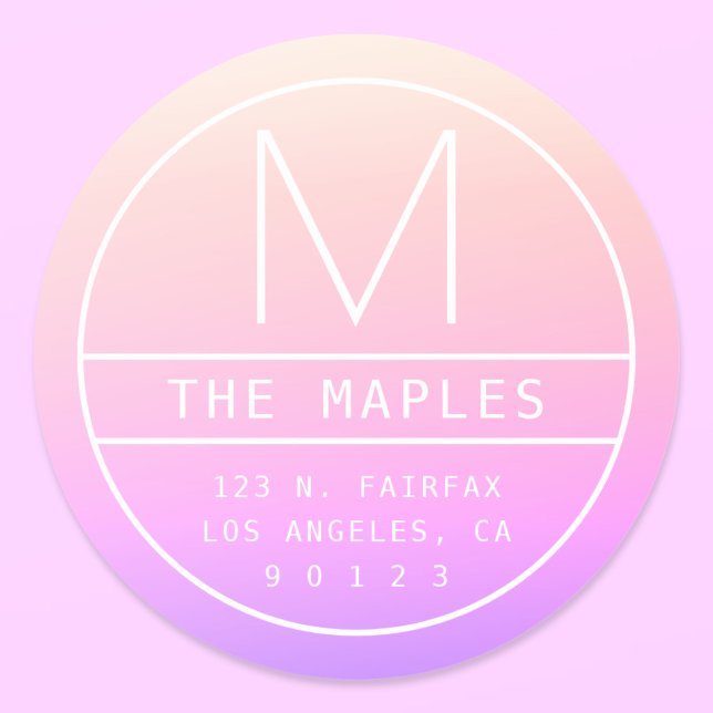 Modern Return Address & Monogram | Colourful Ombre Classic Round Sticker (Creator Uploaded)