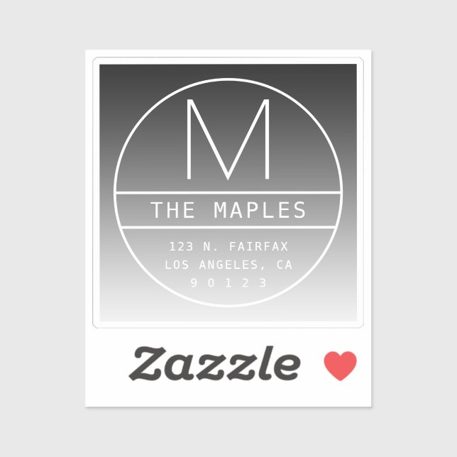 Modern Return Address & Monogram | Gradient Black (Sheet)
