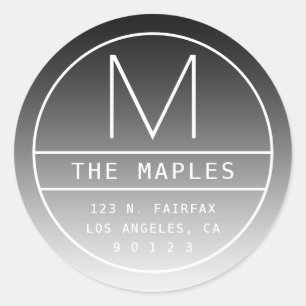 Modern Return Address & Monogram   Gradient Black Classic Round Sticker
