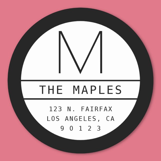 Modern Return Address & Monogram | Gradient Black Classic Round Sticker (Creator Uploaded)