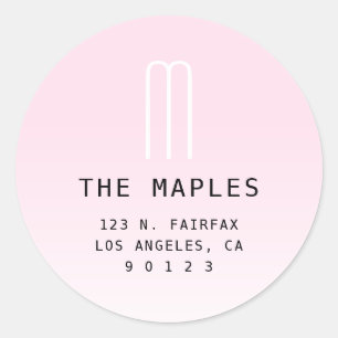 Modern Return Address & Monogram Light Pink Classic Round Sticker