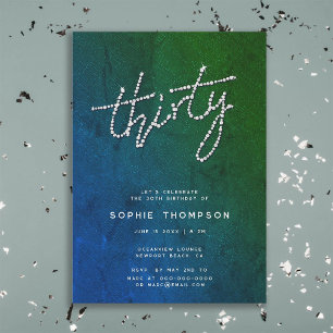 Modern Rhinestones Navy Emerald Glam 30th Soiree Invitation
