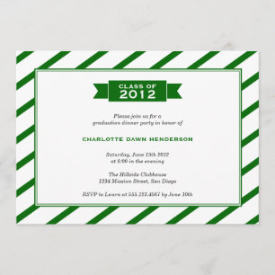 Modern ribbon green stripe graduation invitation