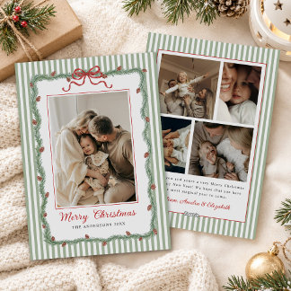 Modern Ribbon Greenery Christmas Photo Holiday Card