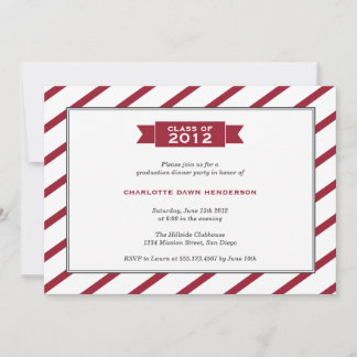 Modern ribbon red stripe graduation invitation