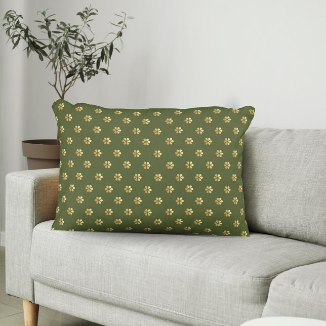 Modern Rich Christmas Green & Gold Floral Pattern  Accent Pillow (Creator Uploaded)