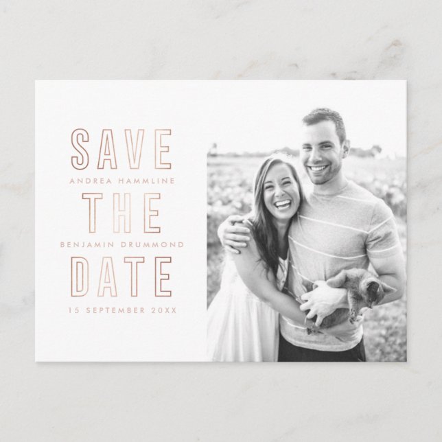 Modern Rings Rose Gold Save the Date Postcard (Front)