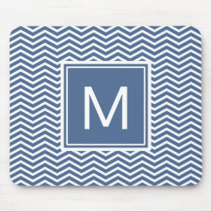 Modern Riverside Blue Chevrons and Monogram Mouse Pad