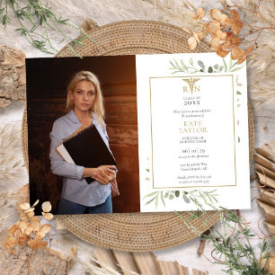 Modern RN Nursing Graduation Greenery Photo Invitation