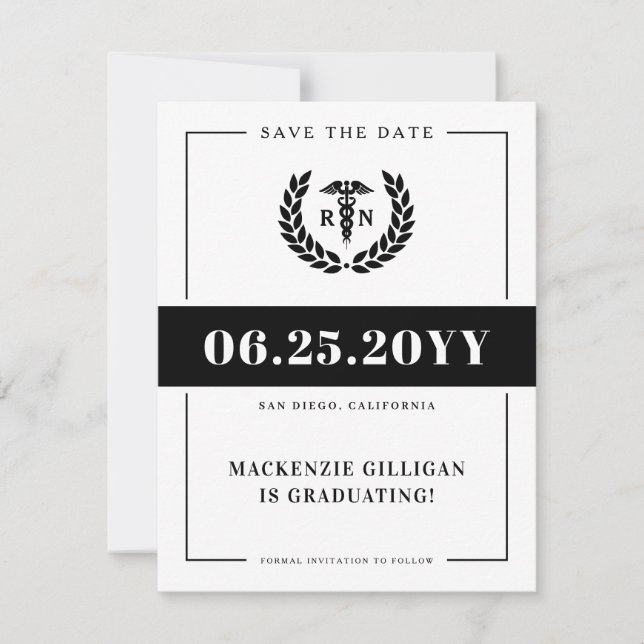 Modern RN Nursing School Graduation  Save The Date (Front)