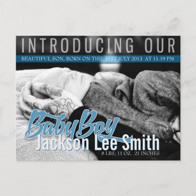 Modern Rock New Baby Boy Photo template Postcard (Front)