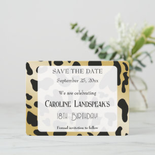 Modern Rodeo Birthday Black Gold Cow Print 