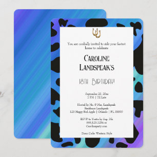 Modern Rodeo Birthday Electric Blue Cow Print Invitation