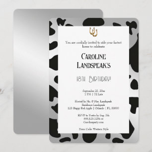 Modern Rodeo Birthday Silver Cow Print  Invitation