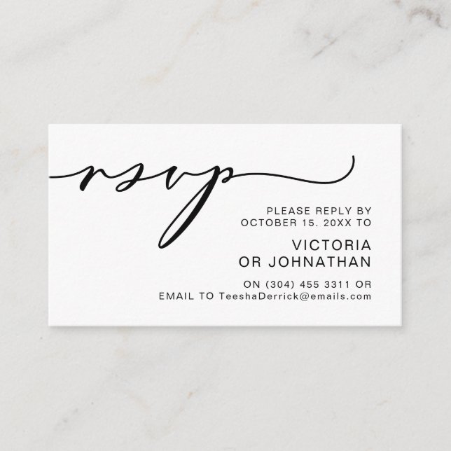 Modern Romance, Black Script, Wedding RSVP Enclosure Card (Front)
